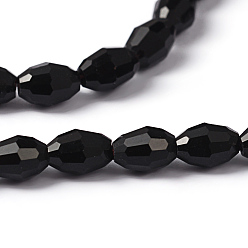 Negro Abalorios de vidrio, facetados, oval, negro, 6x4 mm, agujero: 1 mm, sobre 65~70 unidades / cadena, 14.96 pulgada ~ 15.16 pulgada (38~38.5 cm)