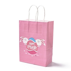 Rose Nacré Sacs en papier rectangle, avec une poignée, pour sacs-cadeaux et sacs à provisions, Thème de Pâques, perle rose, 14.9x8.1x21 cm