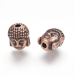 Red Copper Tibetan Style Alloy Beads, Buddha Head, Red Copper, 10x9x8mm, Hole: 2mm