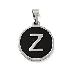 Letter Z 304 colgantes de acero inoxidable, con acrílico, plano y redondo con la letra, color acero inoxidable, letter.z, 18x16x1.5 mm, agujero: 3x6 mm