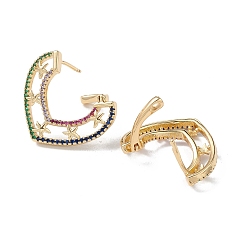 Colorido Arracadas con estrella de mar y circonitas cúbicas, joyas de latón chapado en oro real 16k para mujer, colorido, 22x24.5x12 mm, pin: 1.2 mm