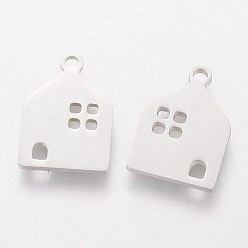 Stainless Steel Color 201 Stainless Steel Pendants, House, Stainless Steel Color, 16x11x1mm, Hole: 1.5mm
