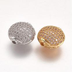 Mixed Color Brass Micro Pave Cubic Zirconia Beads, Flat Round, Hollow, Mixed Color, 14x15x9mm, Hole: 1.5mm