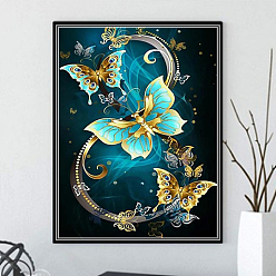 Goldenrod DIY Butterfly Theme Diamond Painting Kits, Including Canvas, Resin Rhinestones, Diamond Sticky Pen, Tray Plate and Glue Clay, Goldenrod, Packing Size: 300x400x30mm