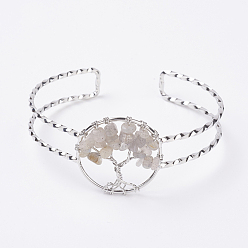 Labradorite Bracelets de manchette en perles de labrador naturel, avec les accessoires en laiton de tonalité de platine, 2 pouces x 2-3/8 pouces ~ 2-3/8 pouces (50x60~62 mm)
