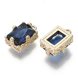 Sapphire Glass Rhinestone Pendants, with Light Gold Plated Brass Claw Open Back Settings, Rectangle, Faceted, Sapphire, 10x6x5mm, Hole: 1mm