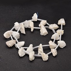 White Nuggets Electroplated Natural Druzy Quartz Crystal Beads Strands, AB Color, Dyed, White, 11~20x11~20x6~9mm, Hole: 1mm, about 20~26pcs/strand, 16 inch