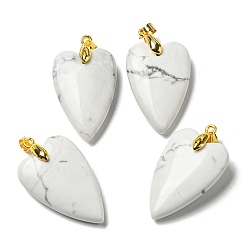 Howlite Synthetic Howlite Pendants, with Rack Plating Golden Plated Brass Findings, Long-Lasting Plated, Heart, 32~34x20x8mm, Hole: 4x4mm