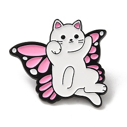 Pink Cat with Butterfly Wing Enamel Pins, Black Alloy Badge for Women, Pink, 26x29x1.3mm