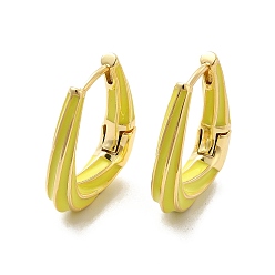 Yellow Enamel Teardrop Hoop Earrings, Golden Brass Jewelry for Women, Yellow, 24x21.5x5.5mm, Pin: 1mm