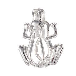 Silver Brass Locket Pendants, Cage Pendants, Cadmium Free & Nickel Free & Lead Free, Hollow Frog, Silver Color Plated, 23x17.5x10mm, Hole: 2x5mm