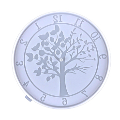 White DIY Food Grade Silicone Round with Tree of Life Clock Molds, Resin Casting Molds, for UV Resin, Epoxy Resin Craft Making, White, 255x10mm