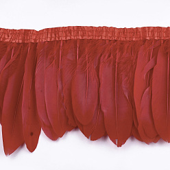 Red Goose Feather Fringe Trimming, Costume Accessories, Dyed, Red, 145~195mm, about 2m/bag