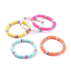 Couleur Mélangete Bracelets d'enfants, bracelets élastiques faits à la main de perles heishi en pâte polymère, couleur mixte, diamètre intérieur: 1-7/8 pouce (4.8 cm)