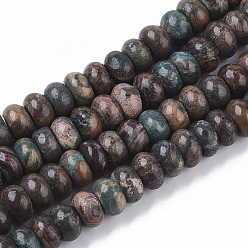 Jaspe Feuille Argent Naturelles feuille d'argent jaspe perles brins, rondelle, 8x5mm, Trou: 0.8mm, Environ 80~82 pcs/chapelet, 15.35~15.74 pouce (39~40 cm)