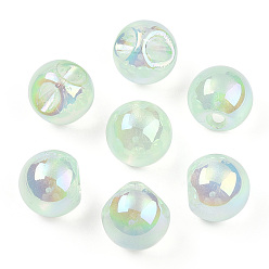 Vert Clair Placage uv perles acryliques irisées arc-en-ciel, ronde, vert clair, 16.5mm, Trou: 3mm