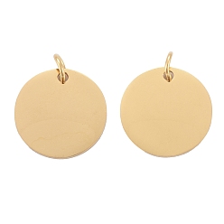 Golden 201 Stainless Steel Pendants, Manual Polishing, Flat Round, Stamping Blank Tag, Golden, 16x1mm, Hole: 3.5mm