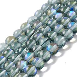 Bleu Ardoise Brins synthétiques de perles de lune, ronde, bleu ardoise, 8mm, Trou: 1mm, Environ 48 pcs/chapelet, 14.57''~15.35'' (37~39 cm)