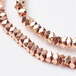 Light Gold Plated Non-magnetic Synthetic Hematite Bead Strands, Octagon, Light Gold Plated, 3x2mm, Hole: 1mm, about 125~206pcs/strand, 14.7  inch~16.1 inch