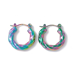 Rainbow Color Ионное покрытие (ip) 304 толстые серьги-кольца из нержавеющей стали для женщин, Радуга цветов, 20x20x3.5 мм, штифты : 0.6 мм