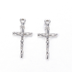 Stainless Steel Color 201 Stainless Steel Pendants, For Easter, Crucifix Cross, Stainless Steel Color, 29x14x3mm, Hole: 2mm