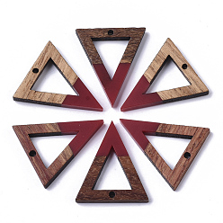Dark Red Resin & Walnut Wood Pendants, Triangle, Dark Red, 27.5x24x3.5mm, Hole: 1.8mm
