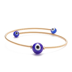 Темно-Синий Круглый браслет-манжета лэмпворк с бусинами, позолоченный медный браслет с крутящим моментом для женщин, темно-синий, внутренний диаметр: 2-1/4 дюйм (5.6 см)