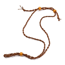 Camel Adjustable Braided Waxed Cord Macrame Pouch Necklace Making, Interchangeable Stone, with Wood Beads , Camel, 30.31~36.22 inch(770~920mm)