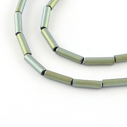 Green Plated Tube Electroplate Non-magnetic Synthetic Hematite Bead Strands, Matte Style, Green Plated, 8x2mm, Hole: 1mm, about 50pcs/strand, 15.7 inch