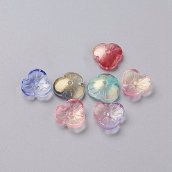 Color mezclado Perlas de vidrio transparentes, con polvo del brillo, teñido y climatizada, flor, color mezclado, 12x3.6 mm, agujero: 1 mm