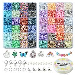 Mixed Color DIY Heishi Surfer Bracelet Making Kit, Including Polymer Clay Disc Beads, Rainbow & Clover & Butterfly Alloy Enamel Pendants, Mixed Color, 8216Pcs/set