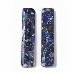 Bleu Pendentifs jasper en régalite synthétique / jaspe impérial / sédiments marins, teint, rectangle, bleu, 48x10x4mm, Trou: 1.2mm