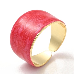 Roja Anillos de puño abiertos con banda lisa esmaltada, joyas de latón chapado en oro real 18k para mujer, rojo, tamaño de EE. UU. 7 1/4 (17.5 mm)