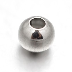 Couleur Acier Inoxydable 303 rondes perles d'espacement en acier inoxydable, couleur inox, 4mm, Trou: 1.5mm