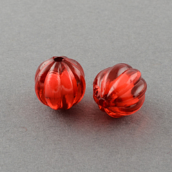 FireBrick Transparent Acrylic Beads, Bead in Bead, Round, Pumpkin, FireBrick, 10mm, Hole: 2mm, about 1100pcs/500g