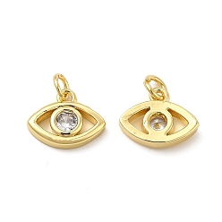 Oro Micro latón allanan encantos de circonio cúbico, con anillo de salto, encanto del ojo, dorado, 10.5x13.5x3 mm, agujero: 3.3 mm