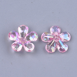 Pink Transparent Acrylic Bead Caps, AB Color, Faceted, 5-Petal, Flower, Pink, 23x22x7mm, Hole: 1.8mm, about 380pcs/500g