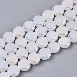 Blanc Galvanoplastie opaques couleur unie perles de verre brins, de couleur plaquée ab , plat rond à facettes, blanc, 8x4mm, Trou: 1.5mm, Environ 99~101 pcs/chapelet, 27.76 pouces ~ 28.94 pouces, (70.5 cm ~ 73.5 cm)