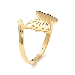 Oro Chapado en iones (ip) 304 anillo ajustable de mariposa hueco de acero inoxidable para mujer, dorado, tamaño de EE. UU. 6 1/2 (16.9 mm)