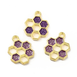 Purple Alloy Enamel Pendants, Honeycomb Charm, Golden, Purple, 19x15x1.5mm, Hole: 2mm