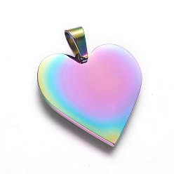 Rainbow Color Ионное покрытие (ip) 304 кулоны для штамповки из нержавеющей стали, сердце, Радуга цветов, 25x23.5x1.4 мм, отверстие : 4x7 мм