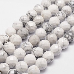 Howlite Chapelets de perles howlite naturelles , facette, ronde, 6mm, Trou: 1mm, Environ 61 pcs/chapelet, 14.9 pouces ~ 15.1 pouces