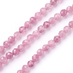 Rose Chaud Tourmaline naturelle des perles brins, facette, ronde, rose chaud, 3mm, Trou: 0.5mm, Environ 115~130 pcs/chapelet, 14.5~16.1 pouce (37~41 cm)