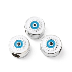 Blanco Cuentas europeas de plástico ccb, abalorios de grande agujero, plano y redondo con mal de ojo, blanco, 12x11.5x7.5 mm, agujero: 4.8 mm