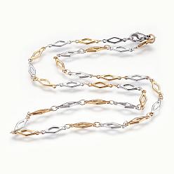 Golden & Stainless Steel Color 304 Stainless Steel Chain Necklaces, with Lobster Claw Clasps, Rhombus, Golden & Stainless Steel Color, 17.7 inch(45cm)