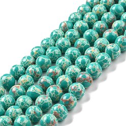 Vert De Mer Clair Brins de perles de jaspe impérial synthétiques, teint, ronde, vert de mer clair, 8mm, Trou: 1.2~1.4mm, Environ 48 pcs/chapelet, 14.96'' (38 cm)