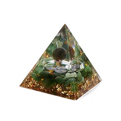 Green Aventurine Orgonite Pyramid Resin Display Decorations, with Gold Foil and Natural Green Aventurine Chips Inside, for Home Office Desk, 50x50x51.5mm