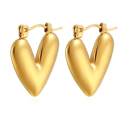 Golden 304 Stainless Steel Hoop Earring for Women, Heart, Golden, 20x18mm