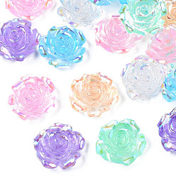 Couleur Mélangete Cabochons de résine transparente, de couleur plaquée ab , fleur rose, couleur mixte, 19x18.5x8mm