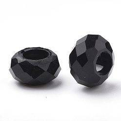 Noir Perles acryliques, Perles avec un grand trou   , facette, rondelle, noir, 13~14x8~8.5mm, Trou: 5.5mm